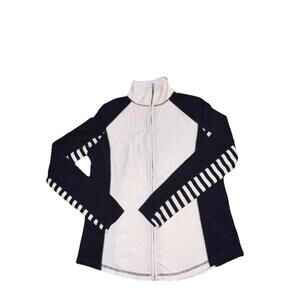 Chaps Navy White Full-Zip Jacket Striped Sleeve Sporty Preppy Gorpcore Womens M